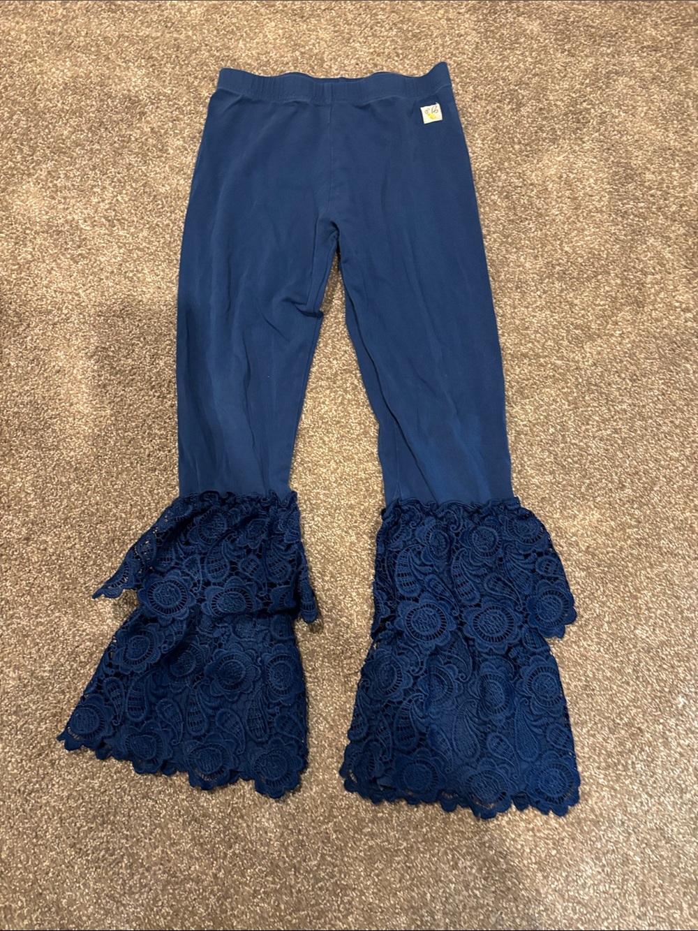Navy Lace Flounce Leggings